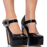 Front View Roundabout Chunky Croc Mary Jane Pump In Black