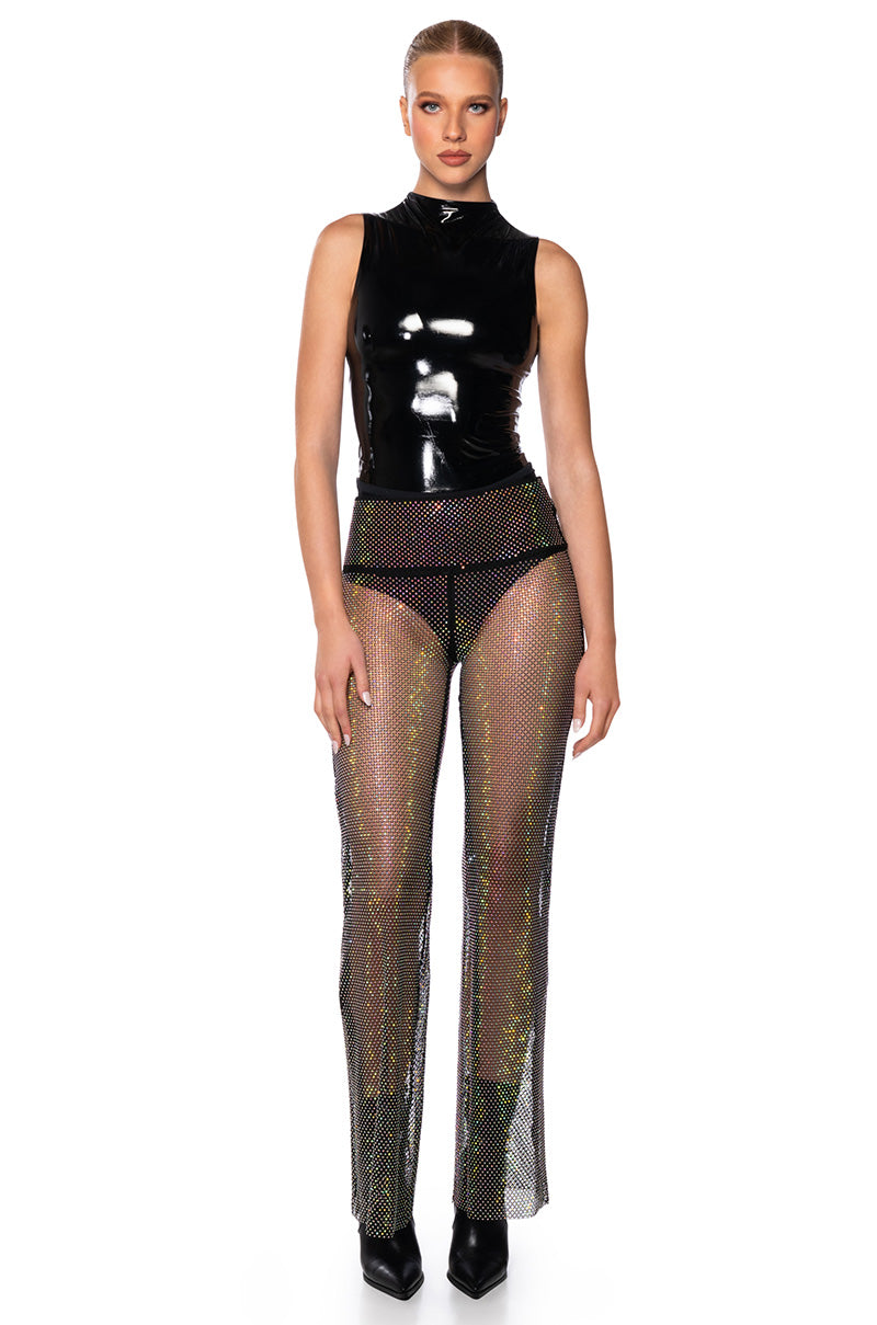 Back View Roxy Rhinestone Mesh Straight Leg Pant 2
