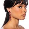 Front View Royal Rose Embellished Dangle Earrings In Red