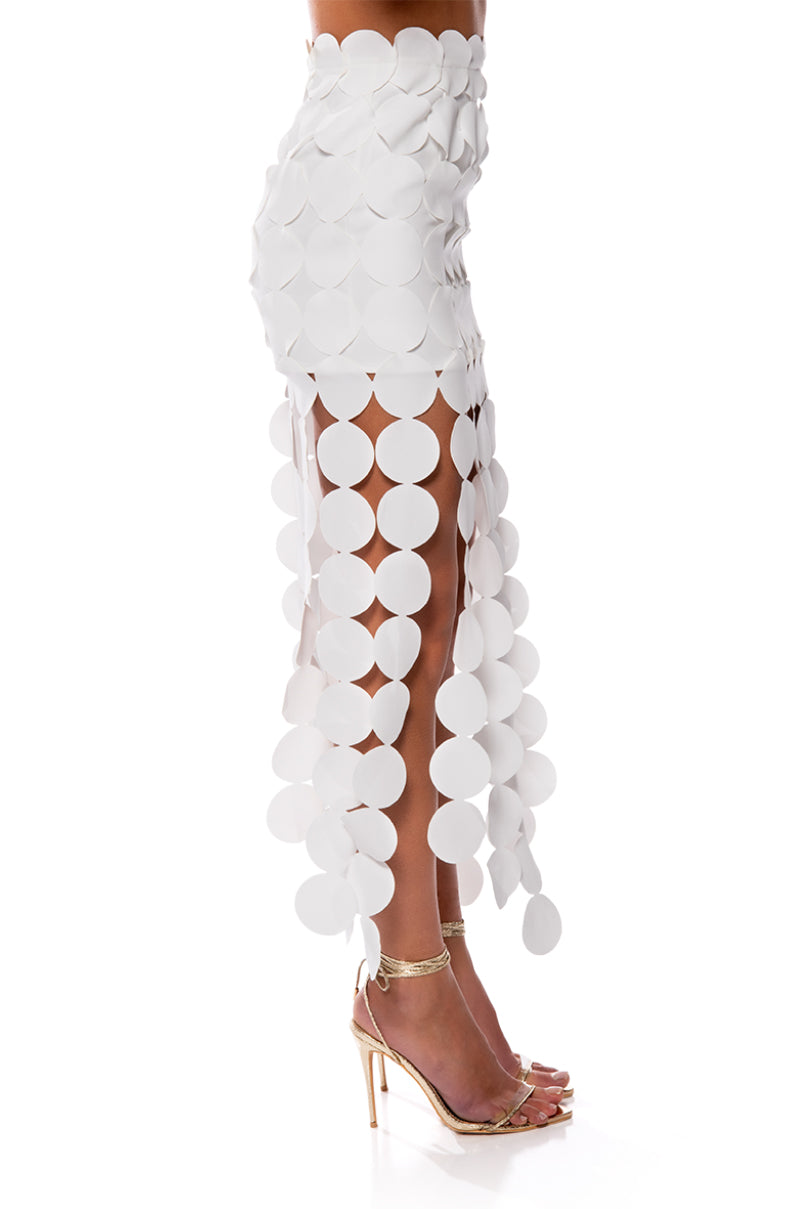 Extra View Royalty Circle Cut Out Fringe Maxi Skirt