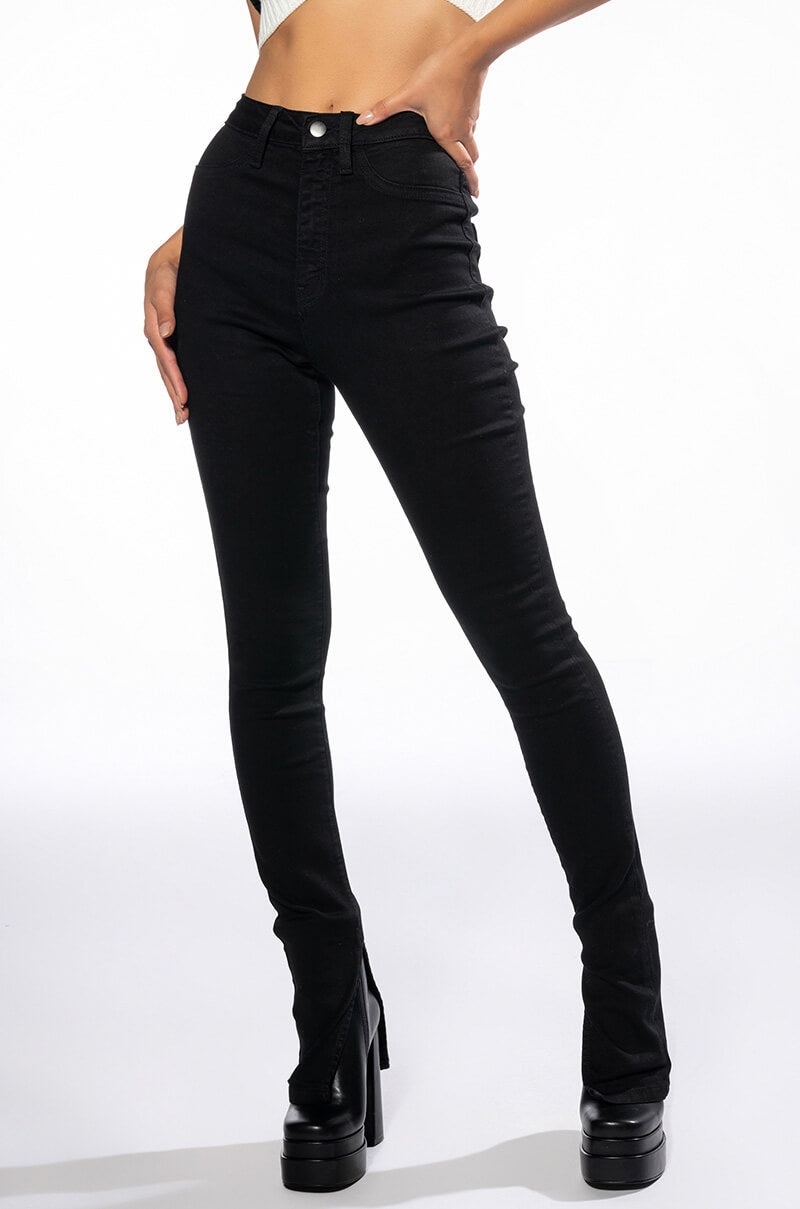 Front View Ruby High Rise Split Hem Skinny Jeans