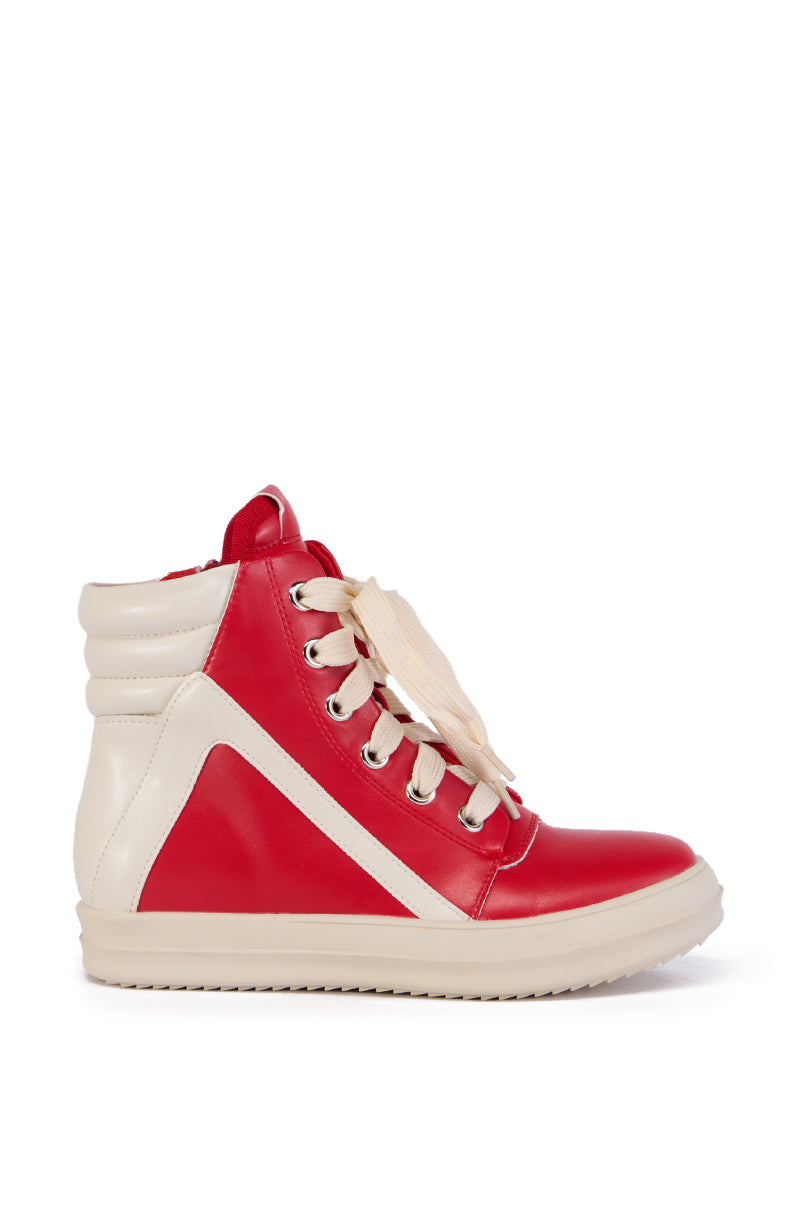 Side View Ruby High Top Sneaker In Red