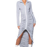 Front View Ruched High Low Midi Sweatshirt Dress