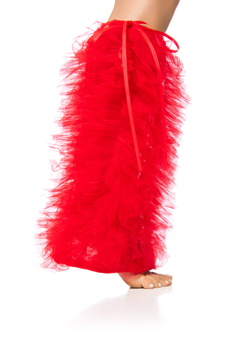 Back View Ruffle Me Up Leg Warmer In Red