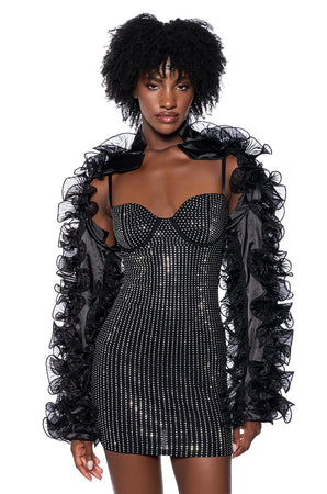 AMERI BLACK TULLE SLEEVE RAFFLE BOLERO Black 3/4 sleeve bridal re 