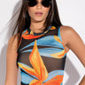 Front View Run To The Sun Sleeveless Mesh Bodysuit