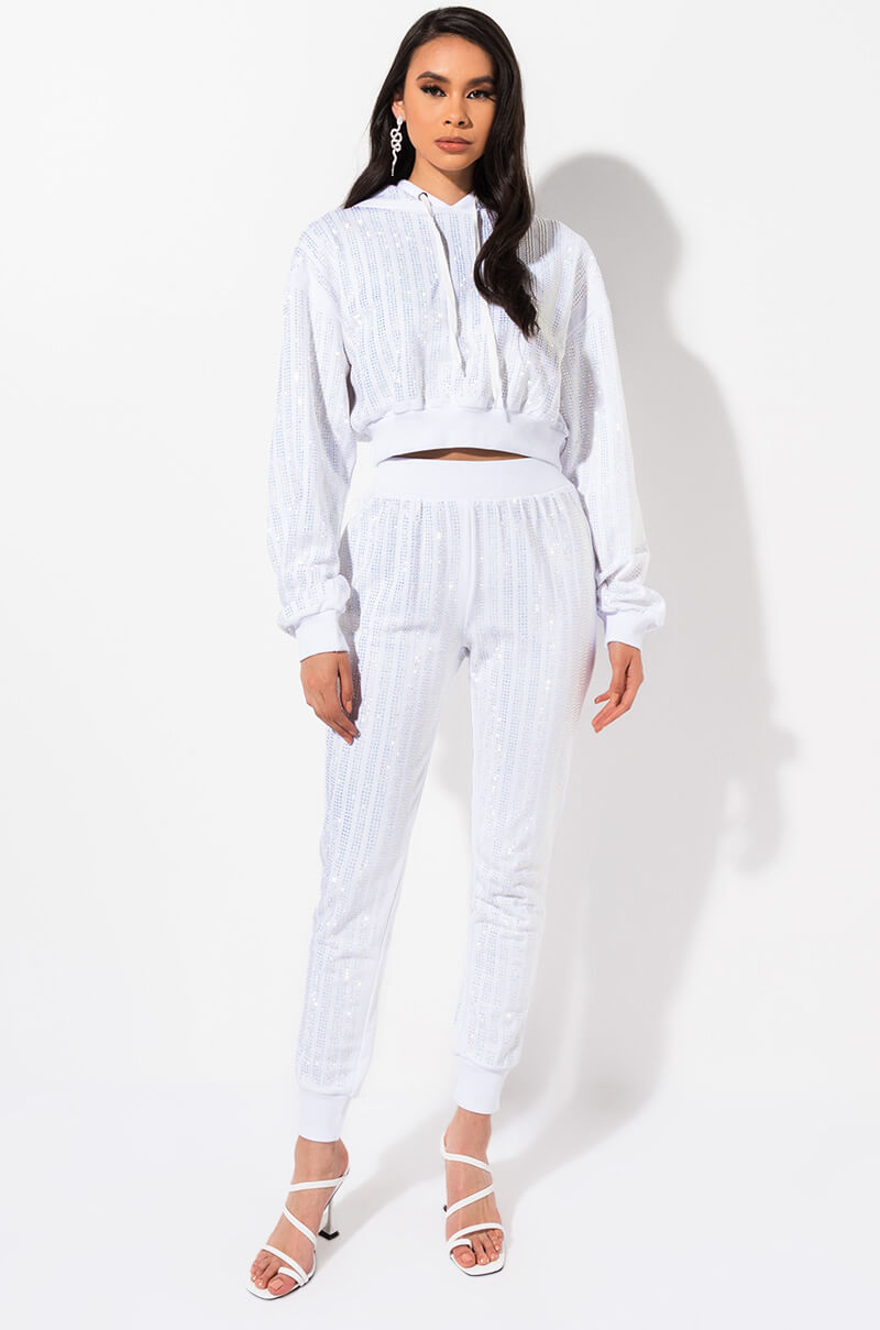 Full View Runaway Rhinestone Joggers in White 4