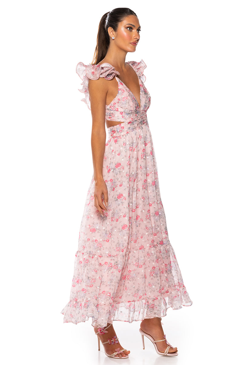 Side View Runaway Ruffle Floral Maxi Dress