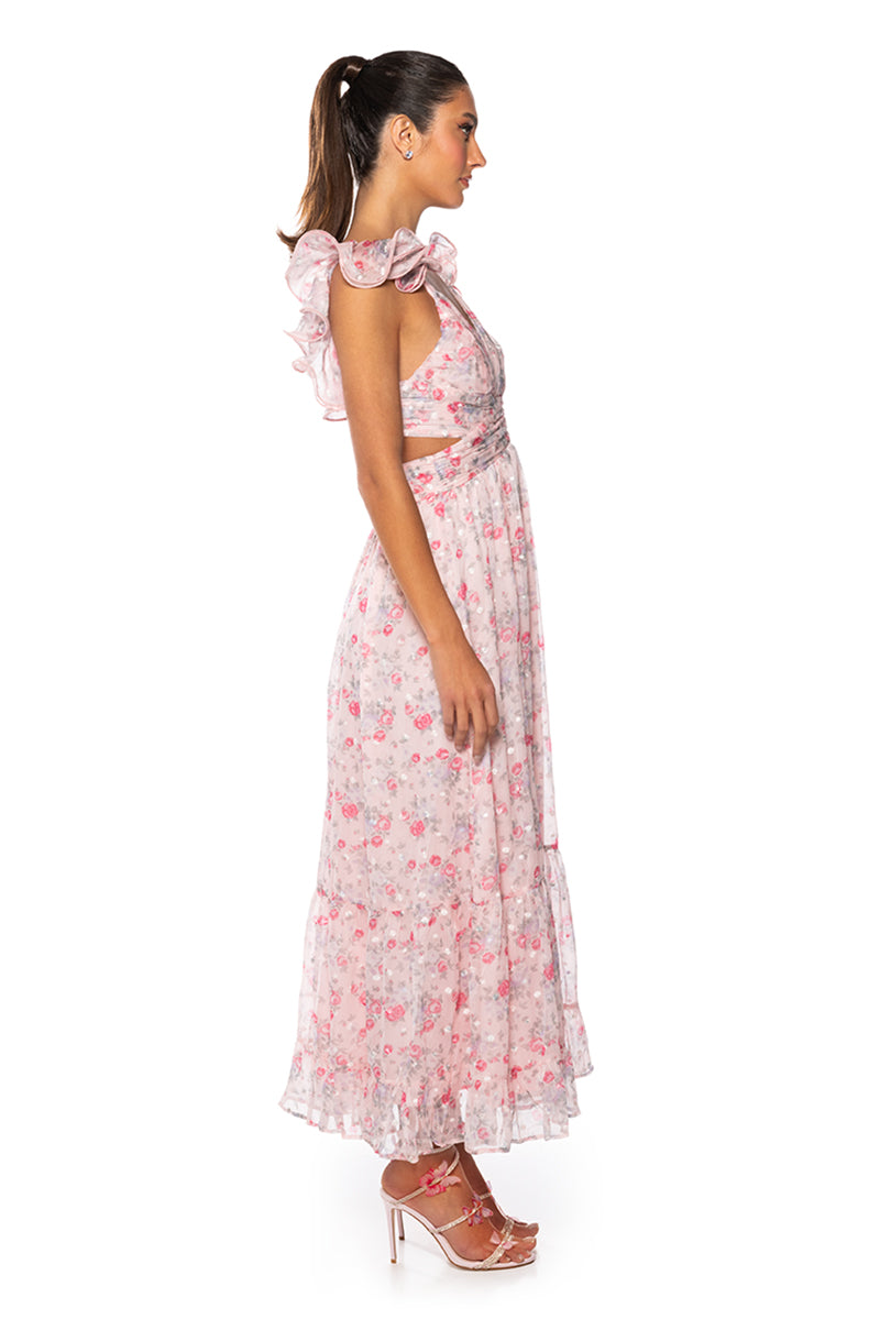 Detail View Runaway Ruffle Floral Maxi Dress