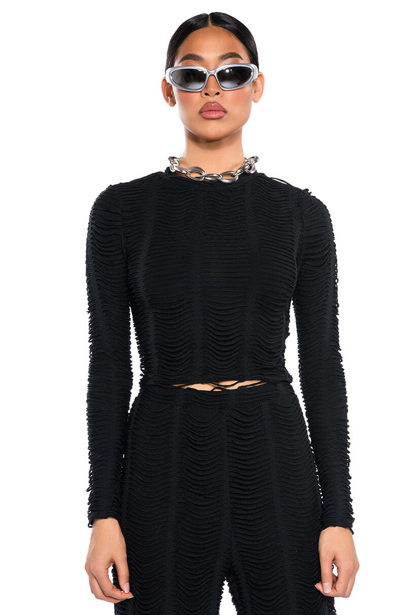 RUNNING WITH THE WOLVES TEXTURED TOP view 0