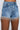 Detail View Runway High Waisted Stretchy Rhinestone Jean Shorts in Medium Blue Denim