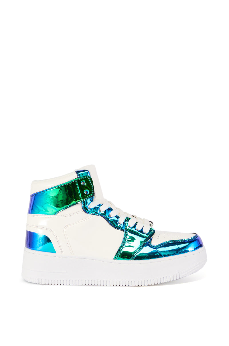 Back View Rylee Green Metallic High Top Sneaker