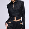 Front View Sabrina Pinstripe Button Down Blouse