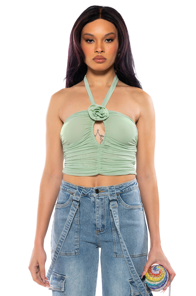 SADIE SAGE GREEN KEYHOLE HALTER TOP view 0