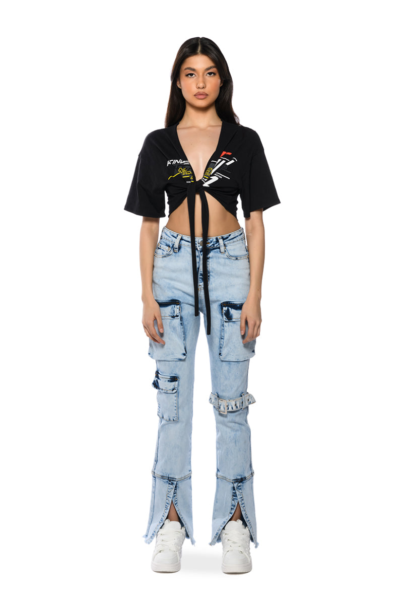 Side View Sammi Denim Cargo Pant 3