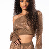 Front View Sand Dunes Long Sleeve Crochet Top And Maxi Skirt Set