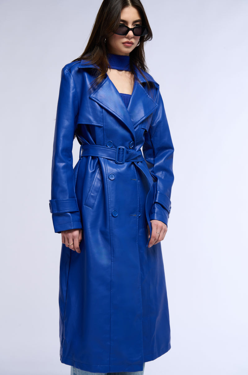Side View Sando Blue Pu Trench Coat 1
