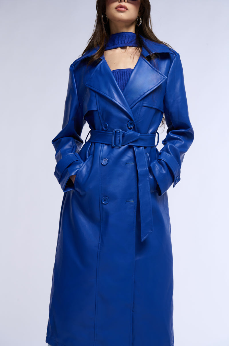 Back View Sando Blue Pu Trench Coat 2