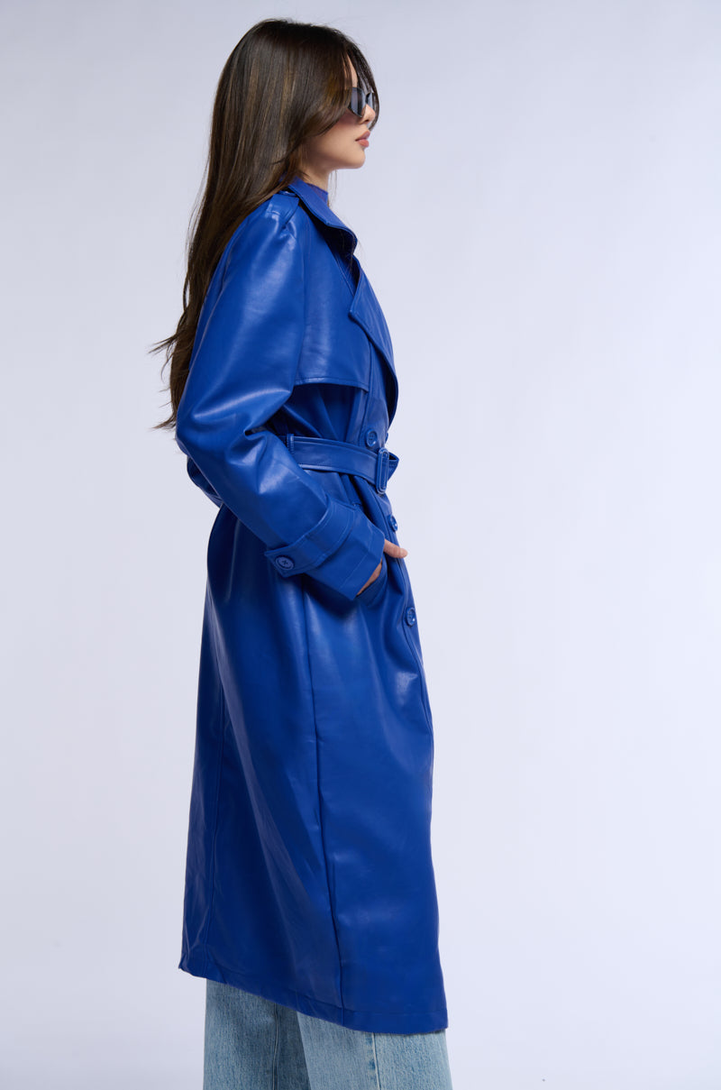 Detail View Sando Blue Pu Trench Coat 3