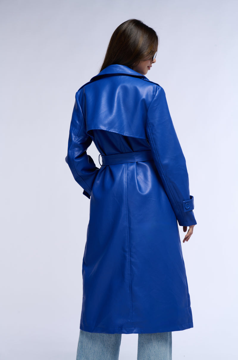 Full View Sando Blue Pu Trench Coat 4