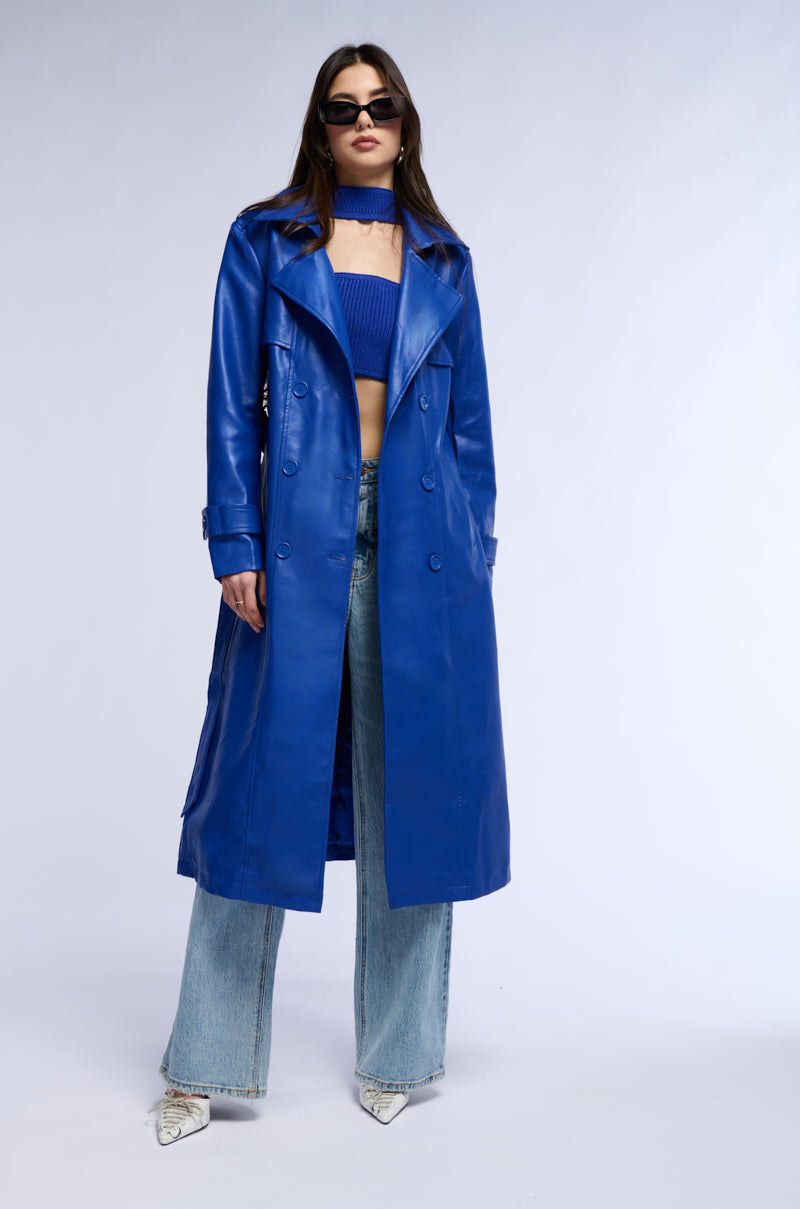 Extra View Sando Blue Pu Trench Coat 6