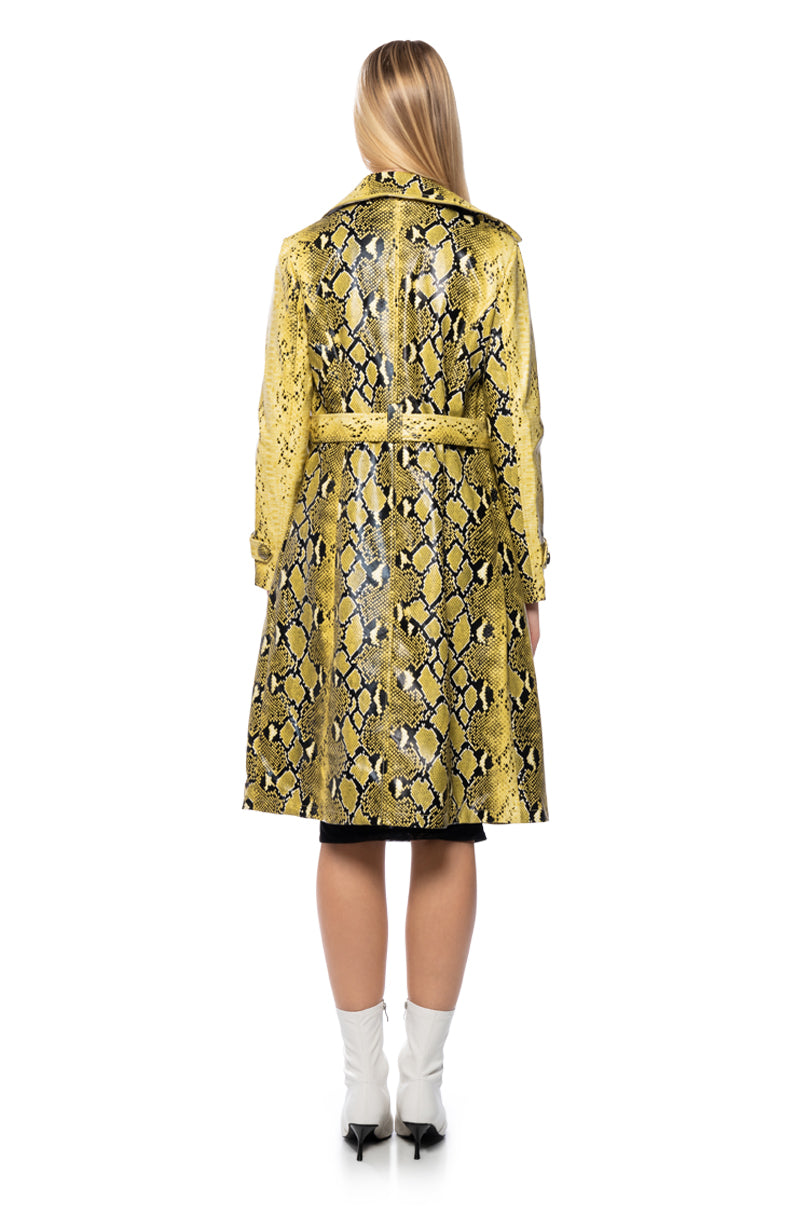 Detail View Sando Snake Pleather Trench Coat With Zipper Trim