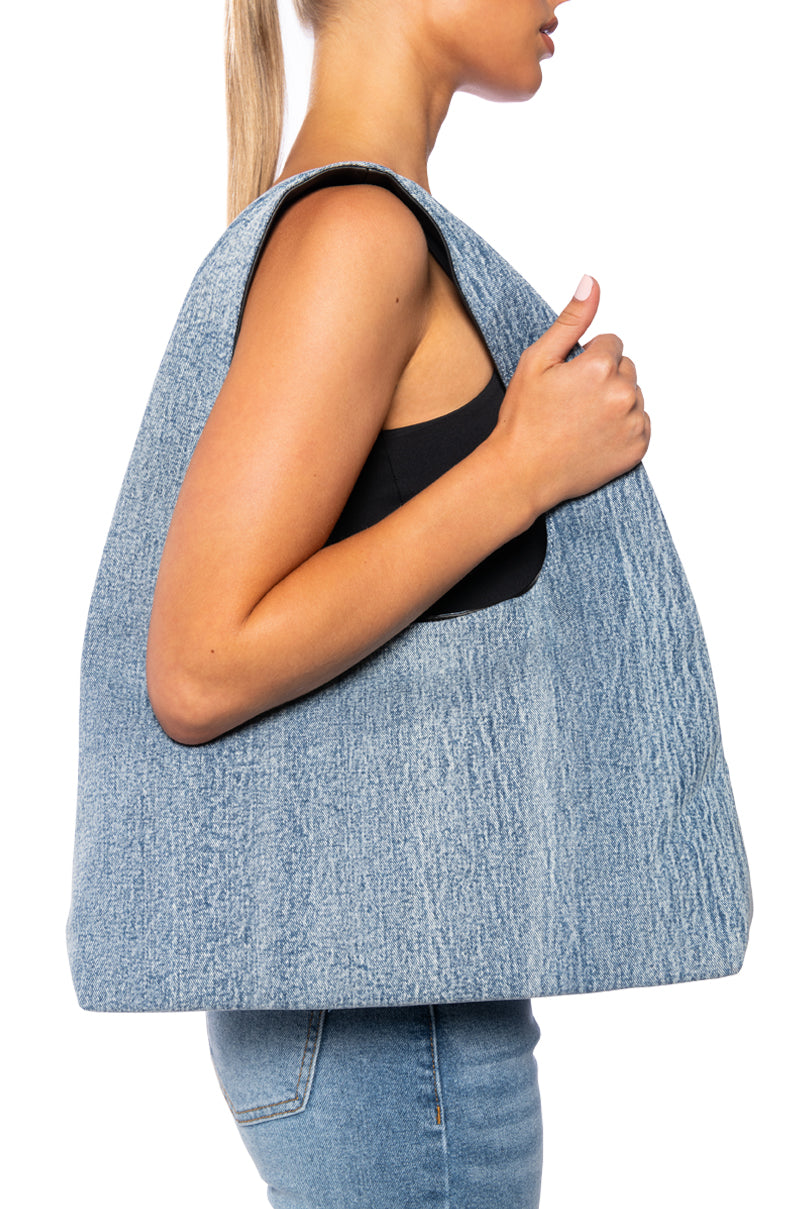 Front View Sands Oversized Shoulder Bag In Denim