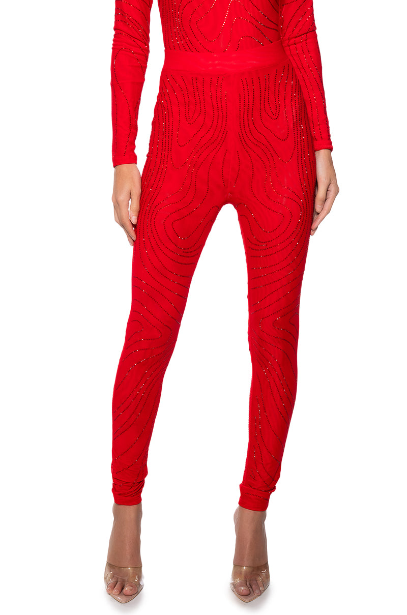 Front View Sasha Embellished Mesh Legging