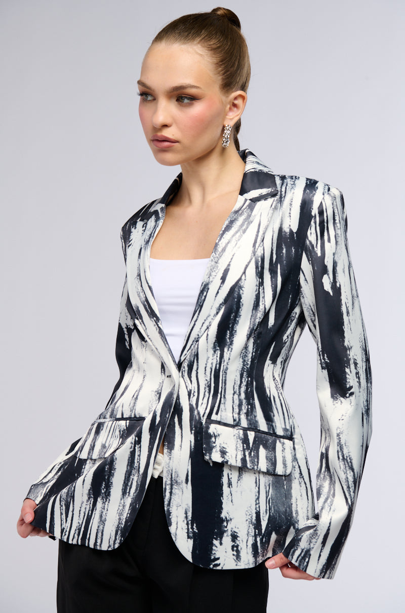 Side View Satin Scribble Print Blazer 1