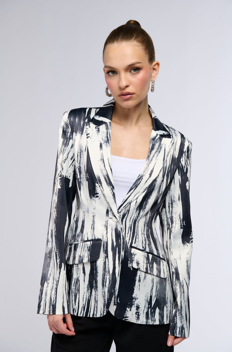 Back View Satin Scribble Print Blazer 2