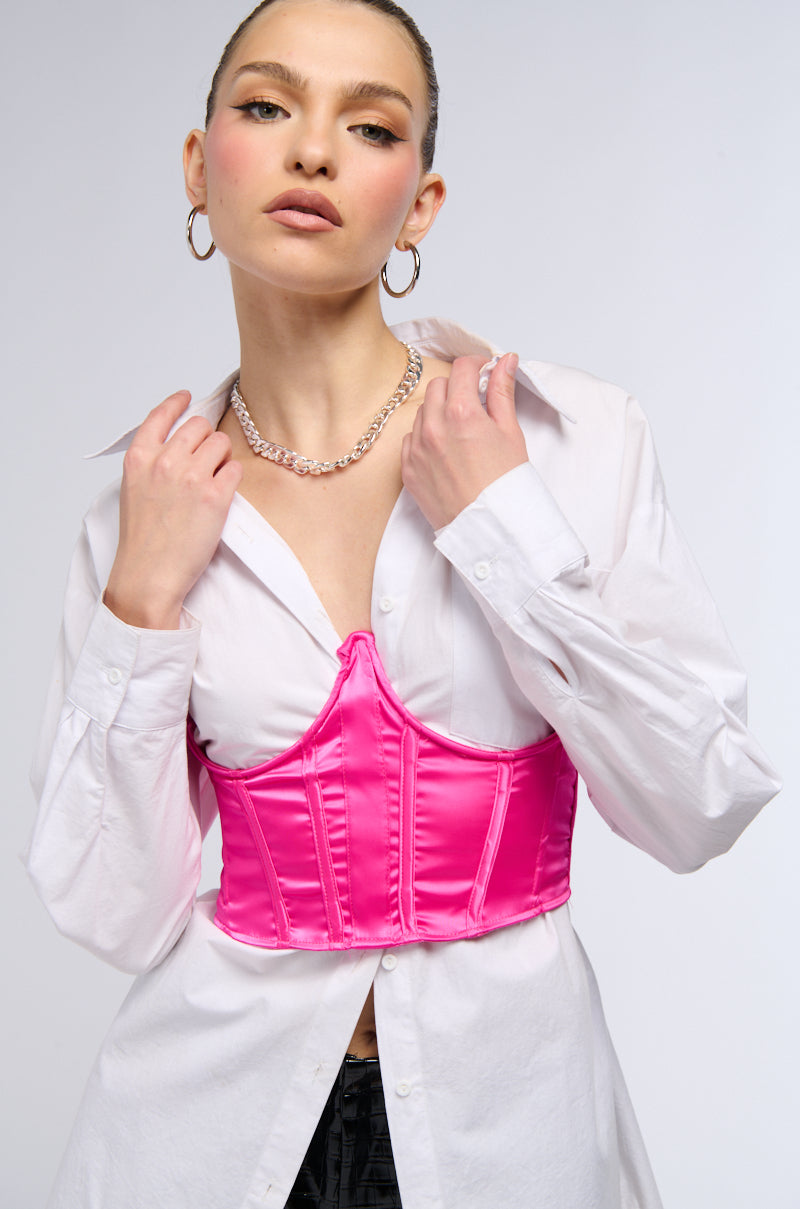 SATIN UNDERBUST CORSET BELT IN HOT PINK view 0