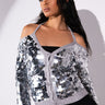 Front View Satisfy Me Sequin Cold Shoulder Top