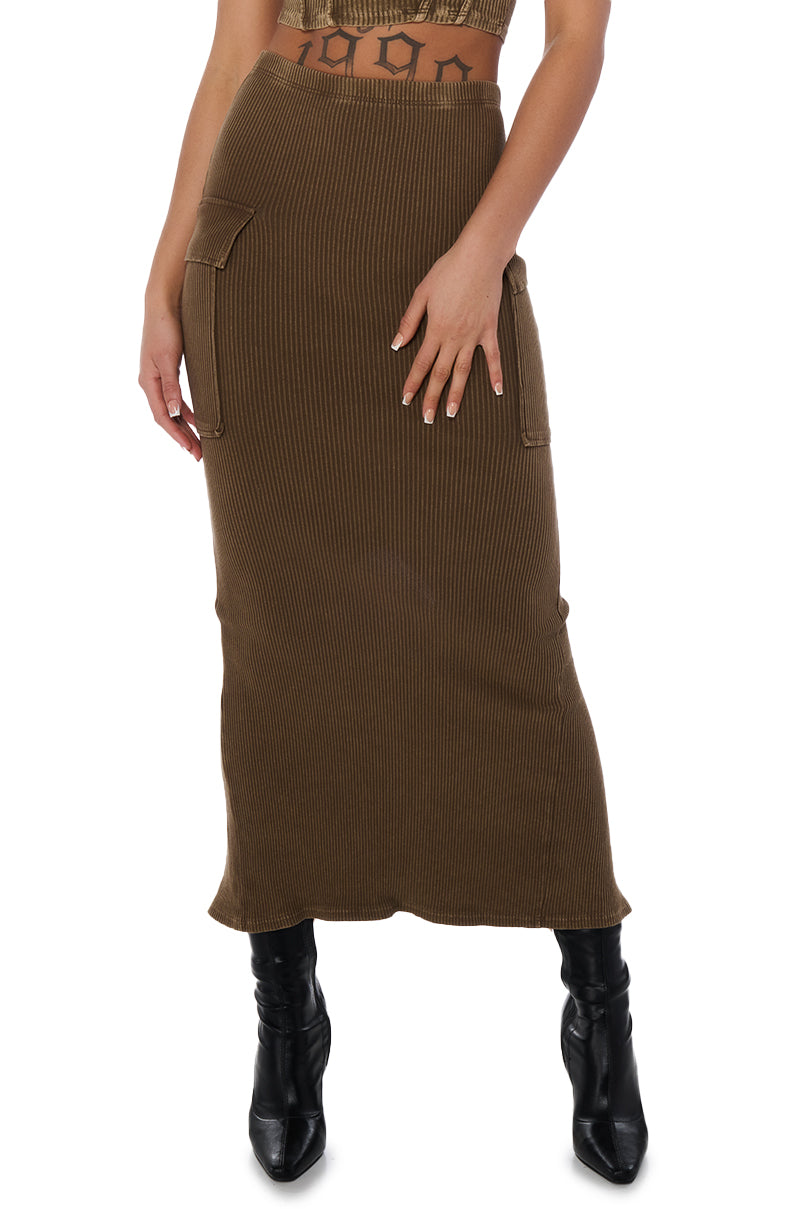 Front View Savannah Mineral Wash Knit Midi Skirt