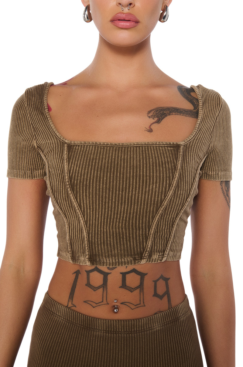 Extra View Savannah Mineral Wash Short Sleeve Knit Top