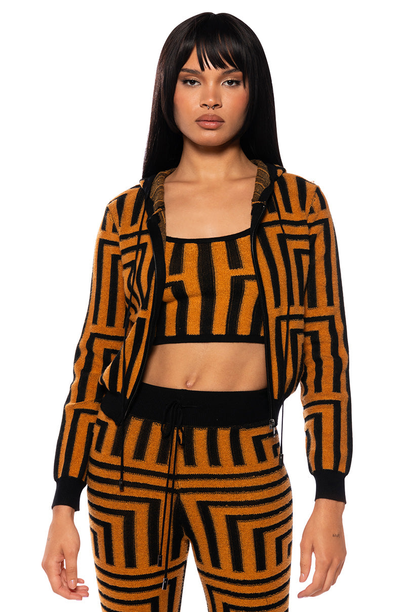 Front View Savannah Orange Zip Up Cardigan