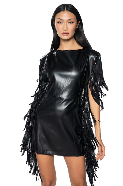 SAVE A HORSE PU FRINGE MINI DRESS – AKIRA