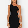 Front View Save It For The Dance One Sleeve Midi Dress in Black