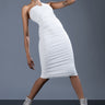 Front View Save Me Midi Ruched Halter Top Dress