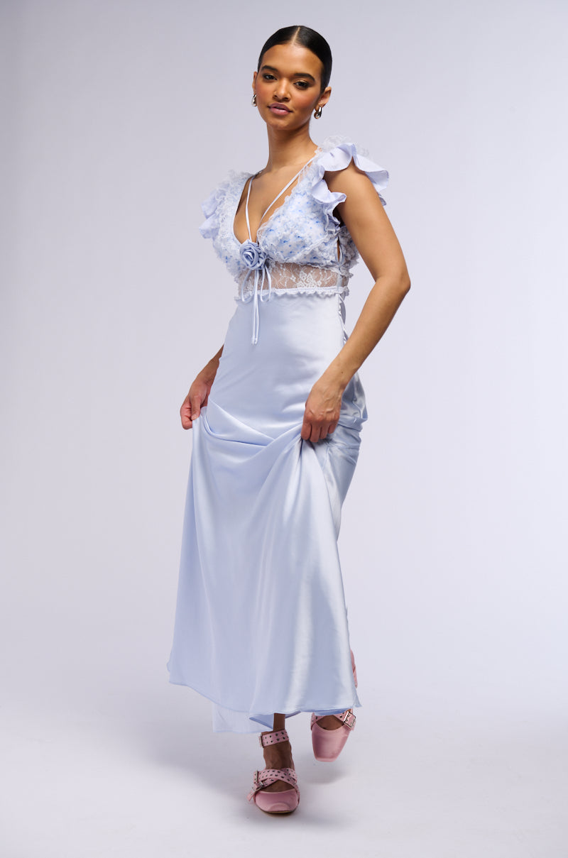 SAVING MYSELF FLOWER APPLIQUE SATIN LACE DRESS AKIRA SAVING MYSELF FLOWER APPLIQUE SATIN LACE DRESS AKIRA