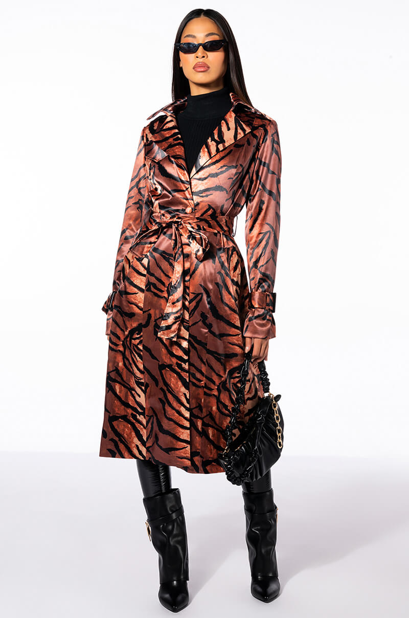 SATIN ZEBRA PRINT TRENCH COAT view 0