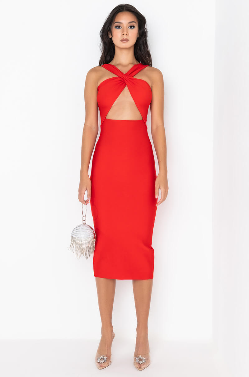 Side View Say Hey Bae Midi Bandage Dress With Cut Out