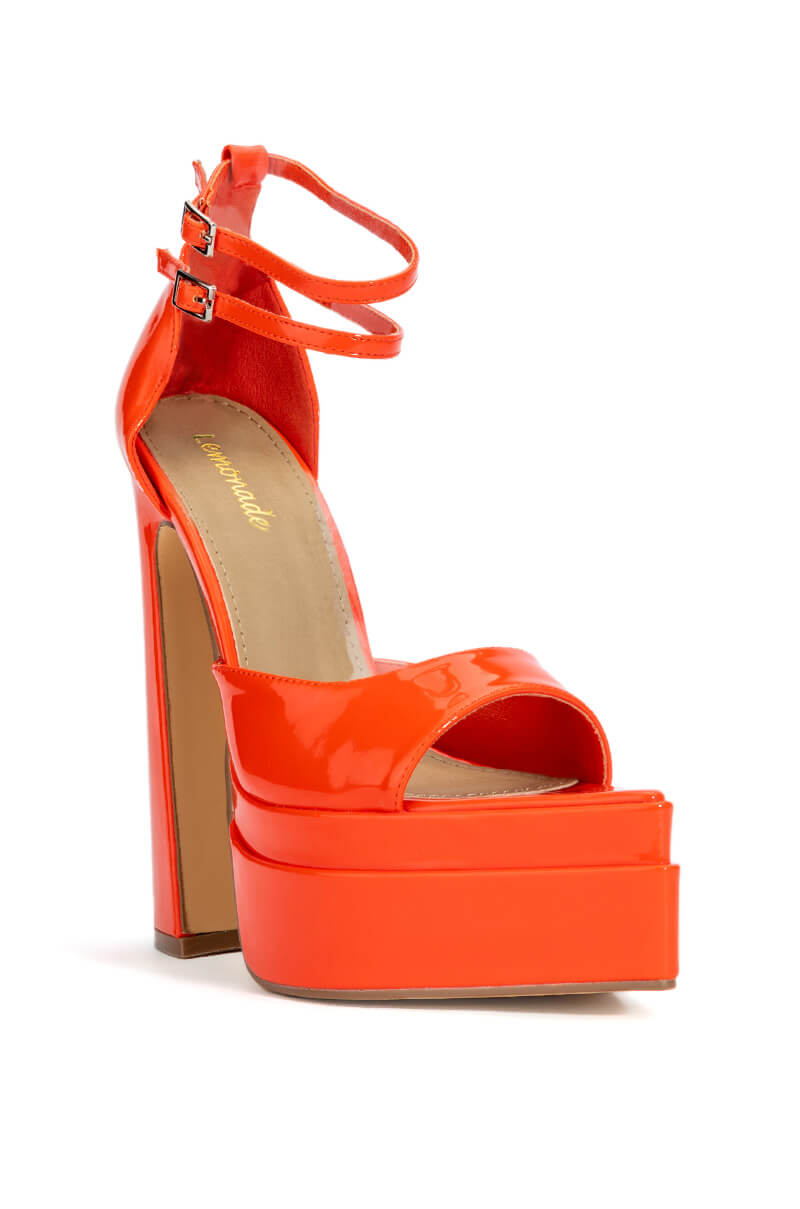 Back View Say My Name Pointed Peep Toe Chunky Sandal In Red Orange 2