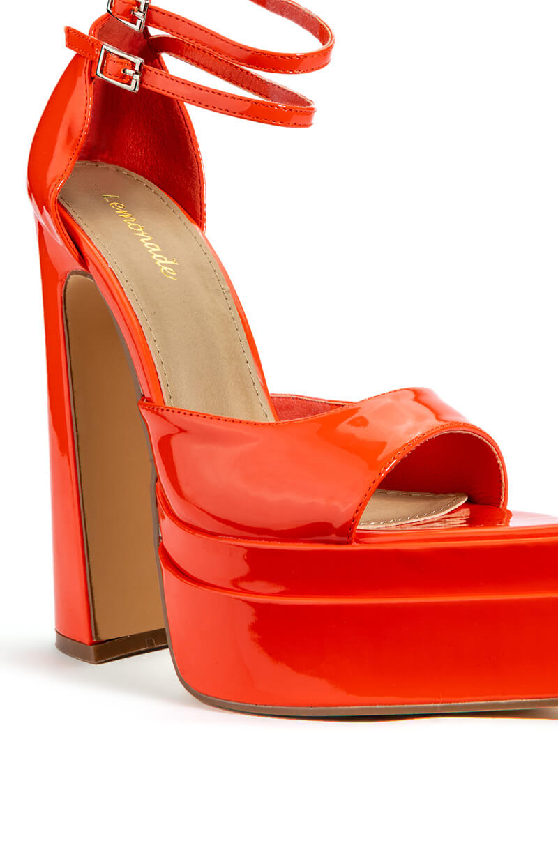Full View Say My Name Pointed Peep Toe Chunky Sandal In Red Orange 4