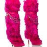 Front View Scandalous Faux Fur Stiletto Boot With Rhinestone Detailing In Pink