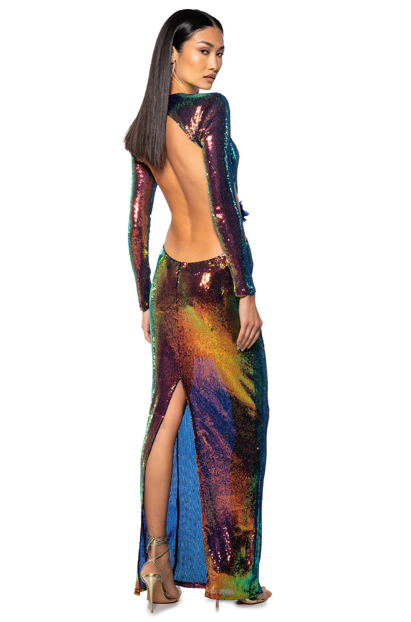 Side View Scarlett Cut Out Sequin Gown