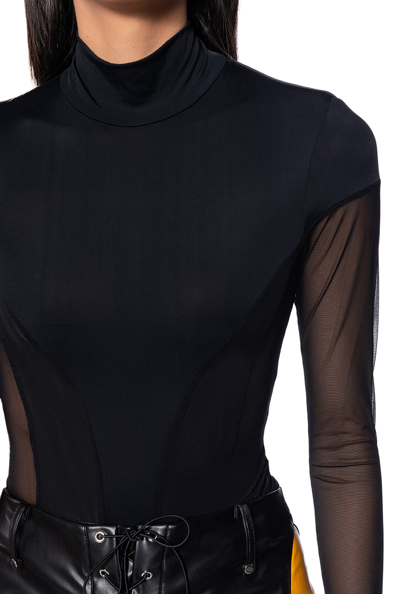 Extra View Sealed Lips Long Sleeve Mesh Bodysuit