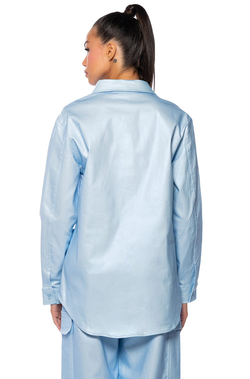 Full View Seaside Lovers Foil Effect Button Down Blouse