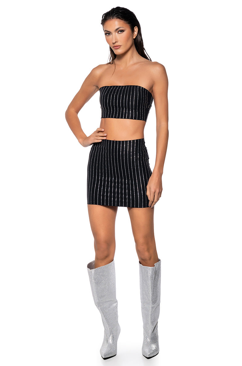 Back View Second Skin Rhinestone Mini Skirt In Black 2