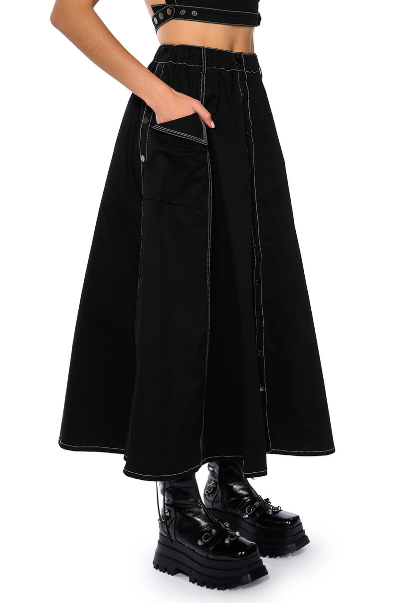 Side View Secret Admirer Denim Maxi Skirt