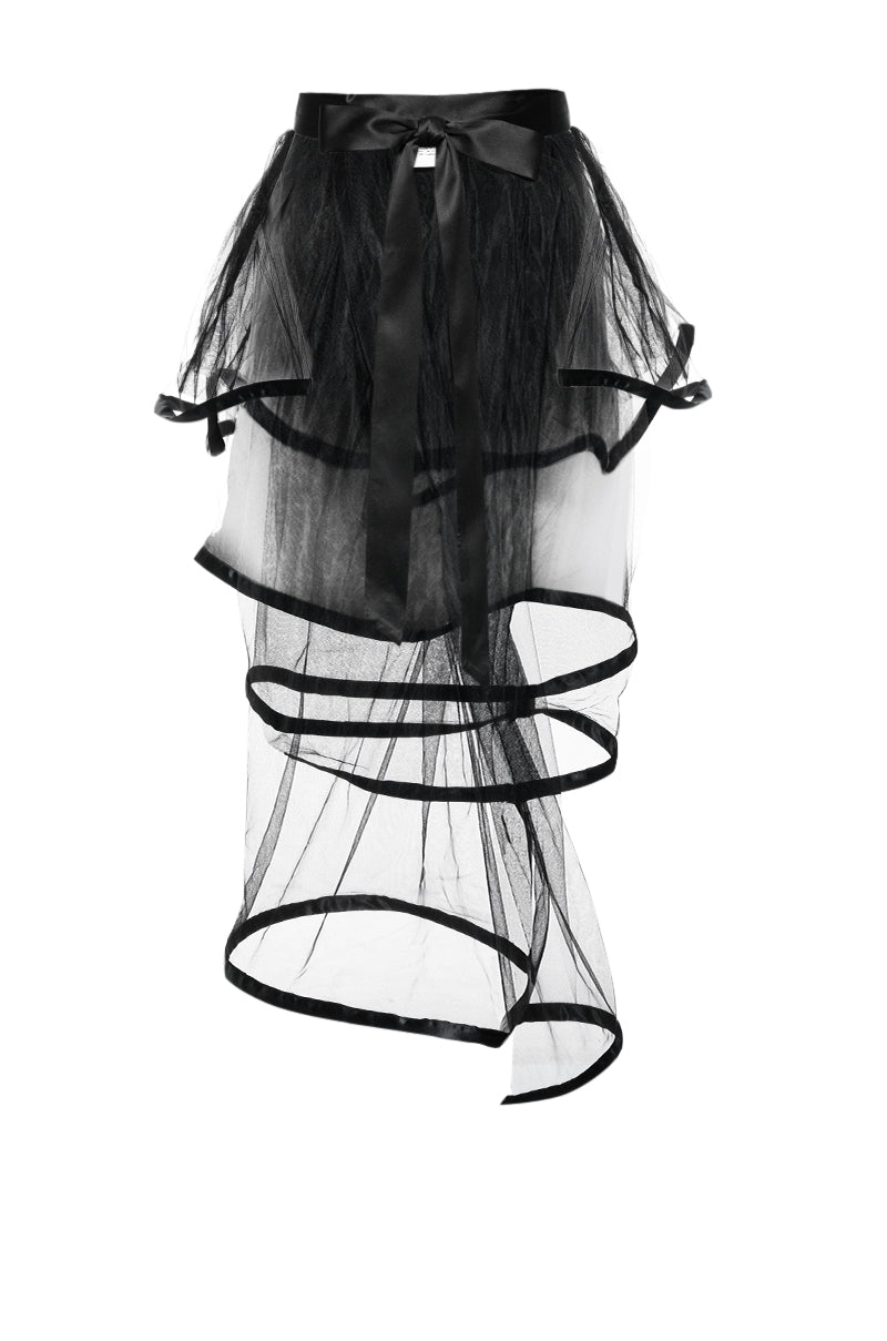 Back View Secret Self Tie Sheer Ruffle Belt In Black